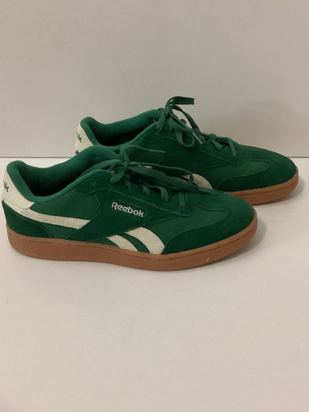 Reebok Green Suede Sneakers with Cream Accents and Gum Sole